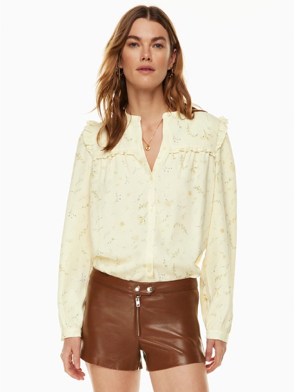 Wilfred Cream Floral Ruffle Button-Front Blouse - Picture 7 of 7